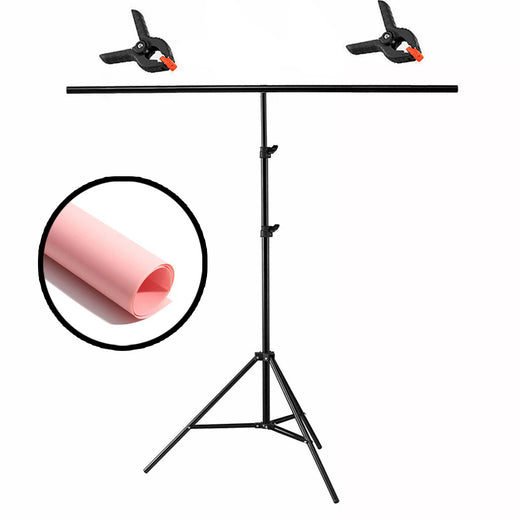 GDX Seyyar 120x200cm Pembe PVC Fon Perde Seti T-Profil Standlı Mat Pembe Ürün Çekim Fon Seti