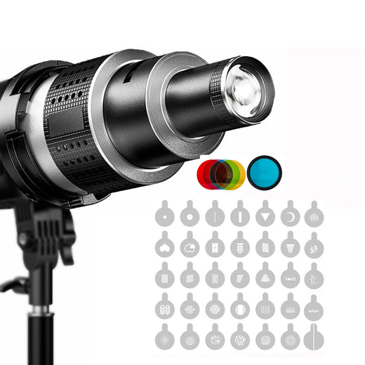 GDX SN-02 120mm Optik Snoot Projeksiyon Kiti Bowens Mount 35 Gobo + 5 Renk Filtresi
