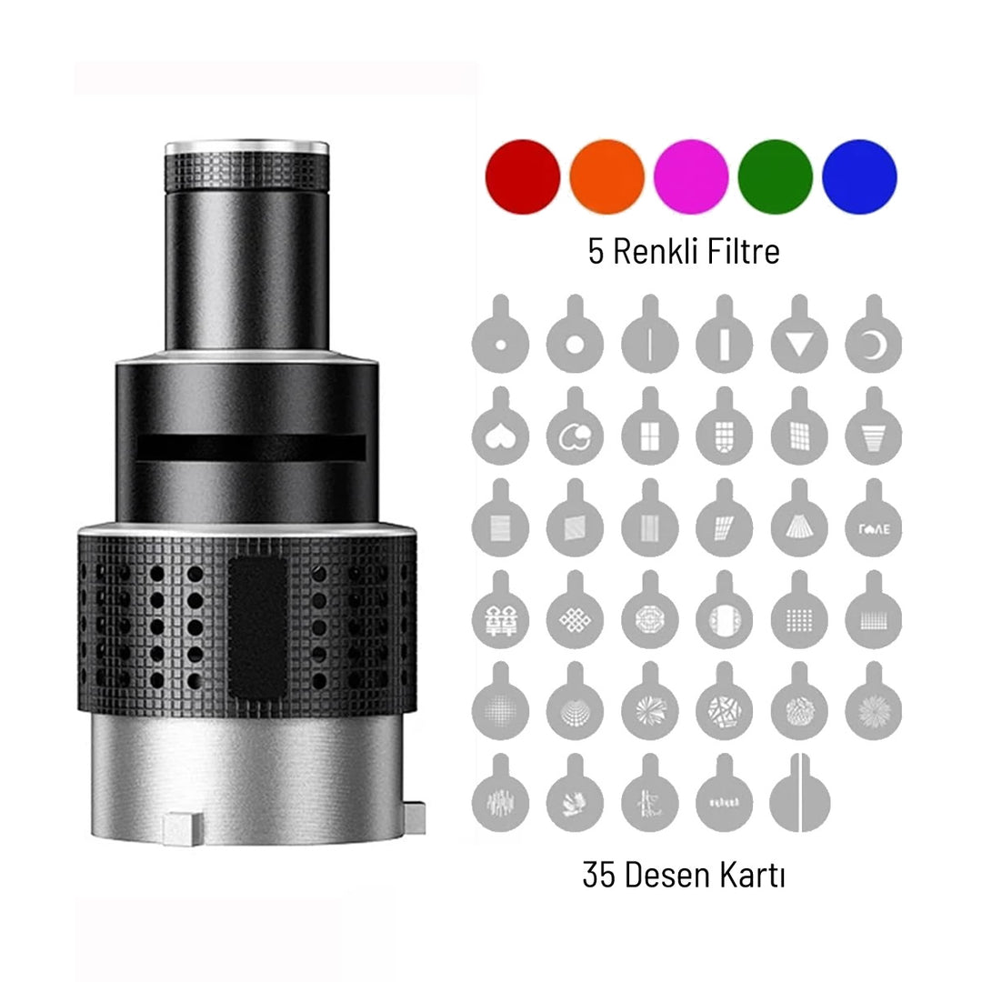 GDX SN-02 120mm Optik Snoot Projeksiyon Kiti Bowens Mount 35 Gobo + 5 Renk Filtresi