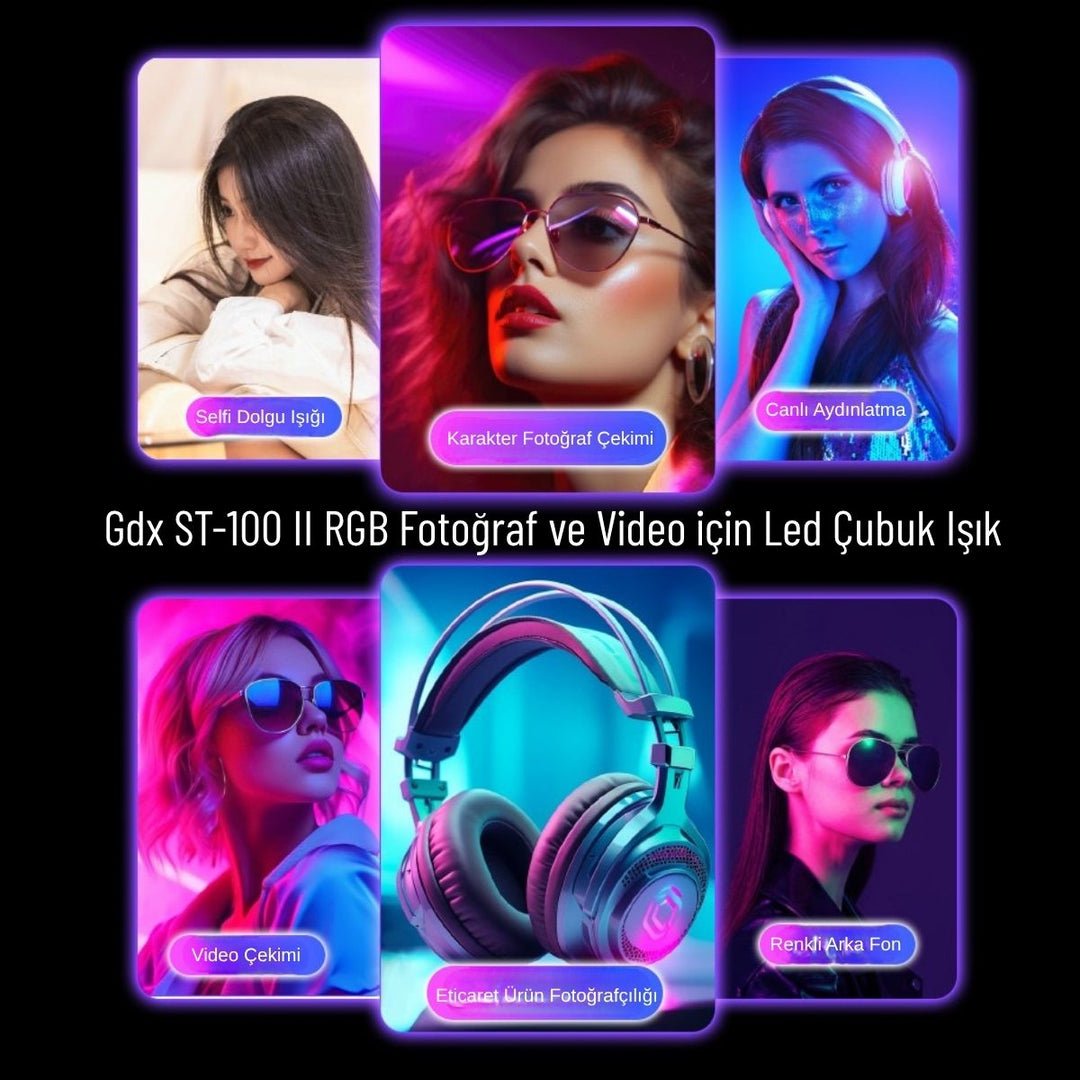 GDX ST-100 II RGB 120W 100 cm LED Çubuk Işık 42 FX Efektli Kumandalı Bataryalı Full Set