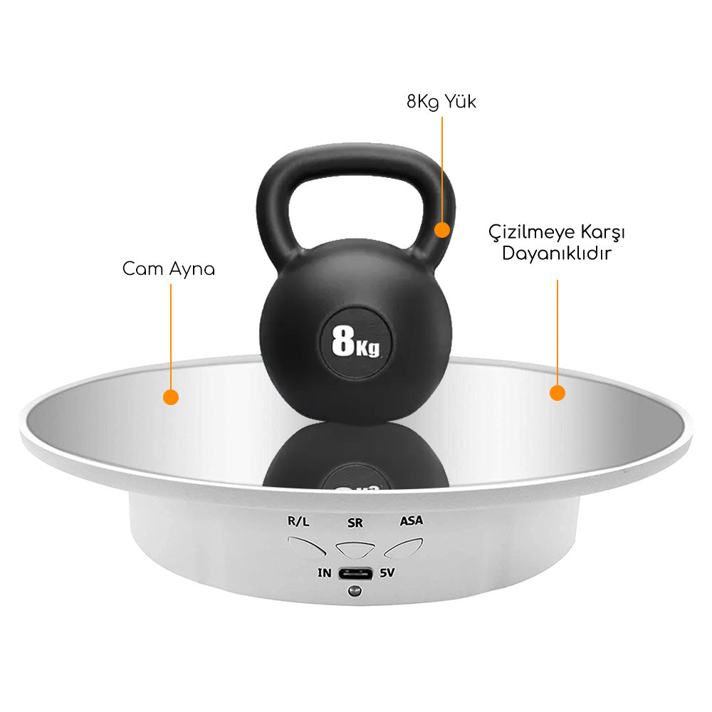 GDX TUTA-20 Ayna Yüzeyli 20 cm Turn Table - Döner Stand - Döner Tabla