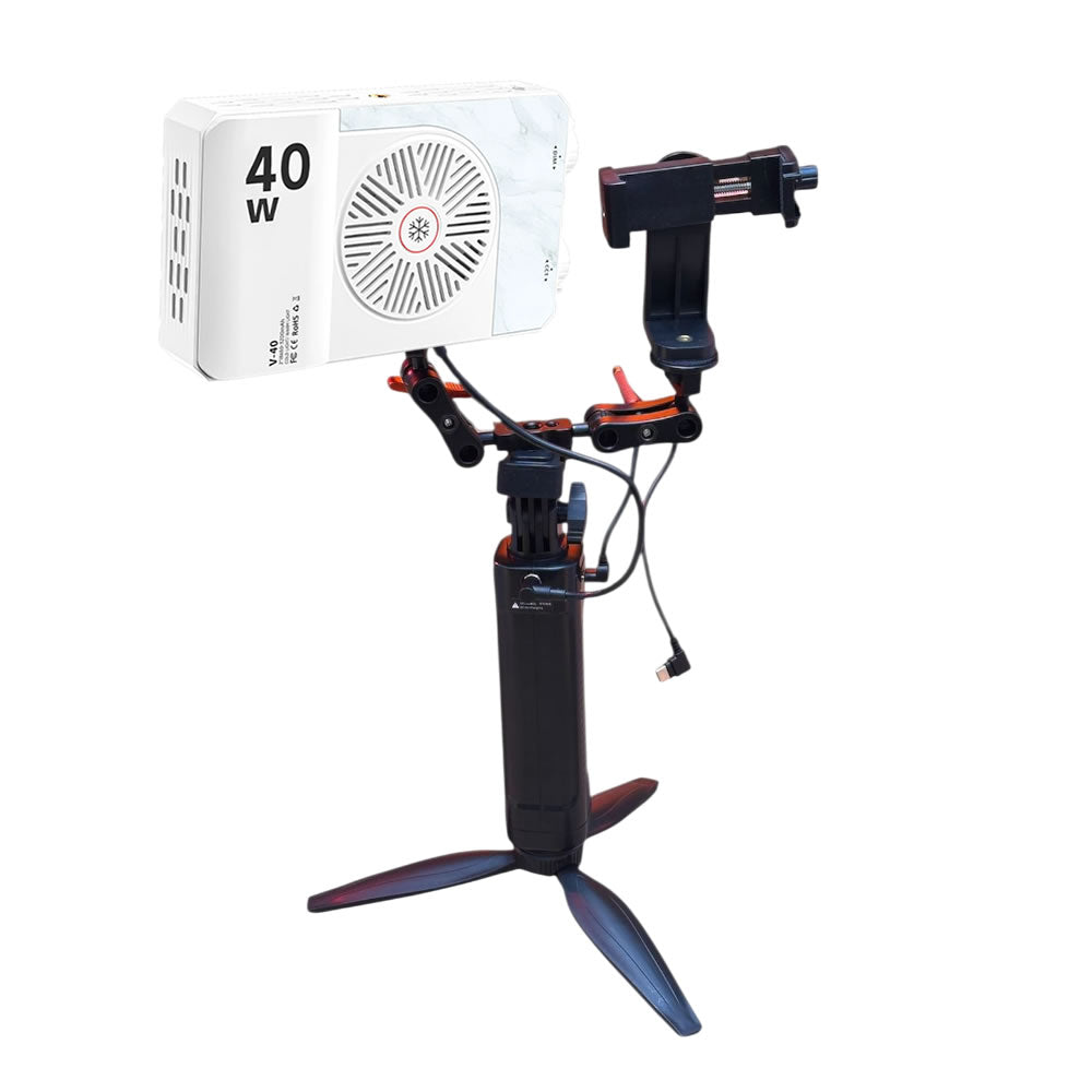 GDX CF-40 Telefon Vlog Seti 40W Bi-Color LED Işık El Tipi Powerbank Tripod Batarya
