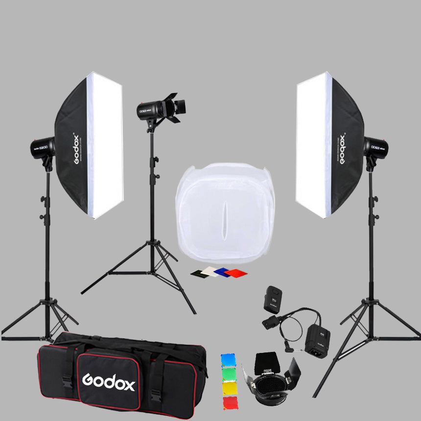 Godox E250 3'lü Paraflaş Set + Çekim Çadırı 60x60 cm
