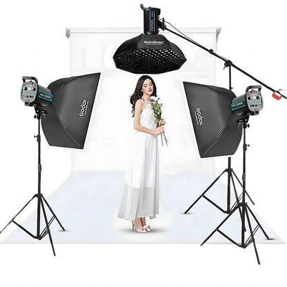 Godox QS600 II W/S 3-teiliges Studio Paraflash Grid SoftBox Kit (600 Watt) &amp; Studio-Hintergrundsystem