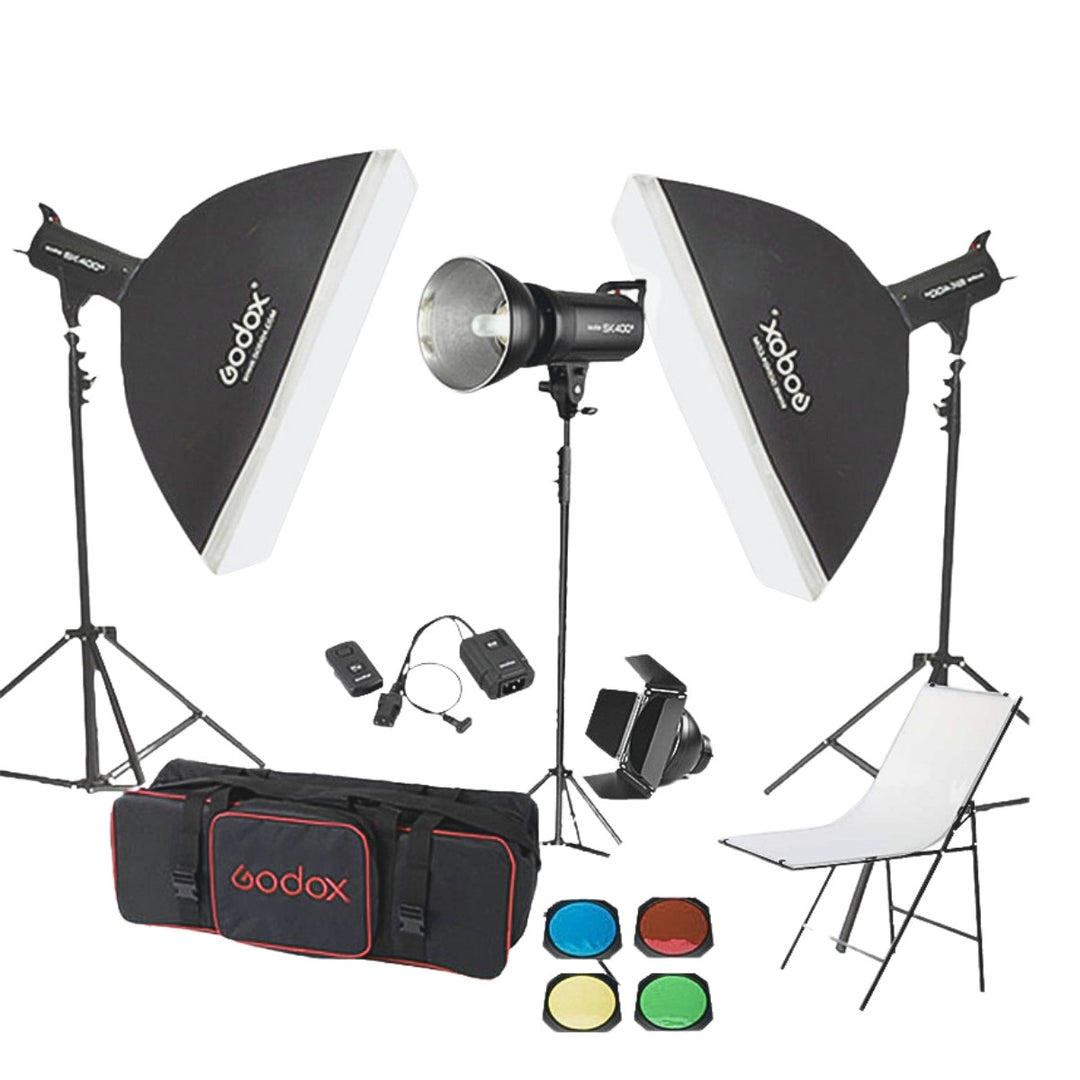 Godox SK400 3'lü Paraflaş Set + Çekim Masası 60x100cm