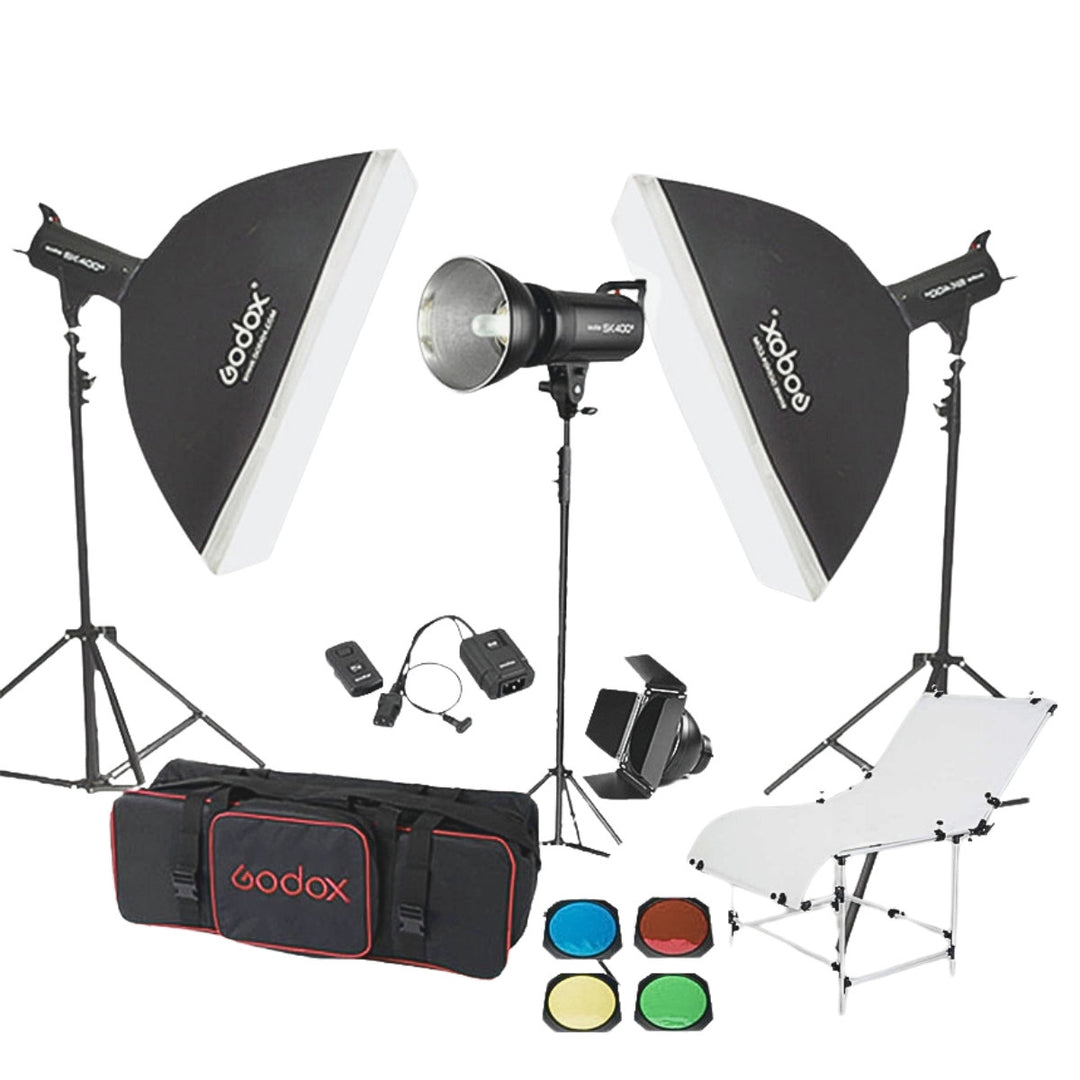 Godox SK400 3'lü Paraflaş Set + Çekim Masası 60x130cm