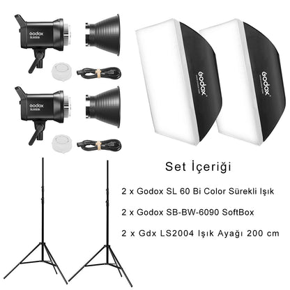 Godox SL60II Bi 60W Bi-Color COB LED-Videoleuchte, 2er-Set