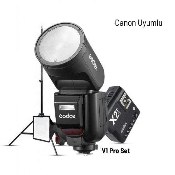 Godox V1 Pro Canon Flaş Full Set (Flaş, X2 Tetikleyici, 15x20 Softbox, Tripod)