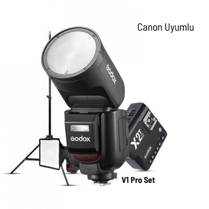 Godox V1 Pro Canon Flaş Full Set (Flaş, X2 Tetikleyici, 15x20 Softbox, Tripod)