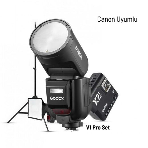 Godox V1 Pro Canon Flaş Full Set (Flaş, X2 Tetikleyici, 15x20 Softbox, Tripod)