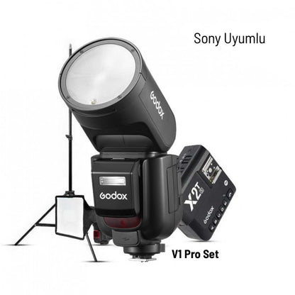 Godox V1 Pro Sony Flash Full Set (Flash, X2 Trigger, 15x20 Softbox, Tripod)