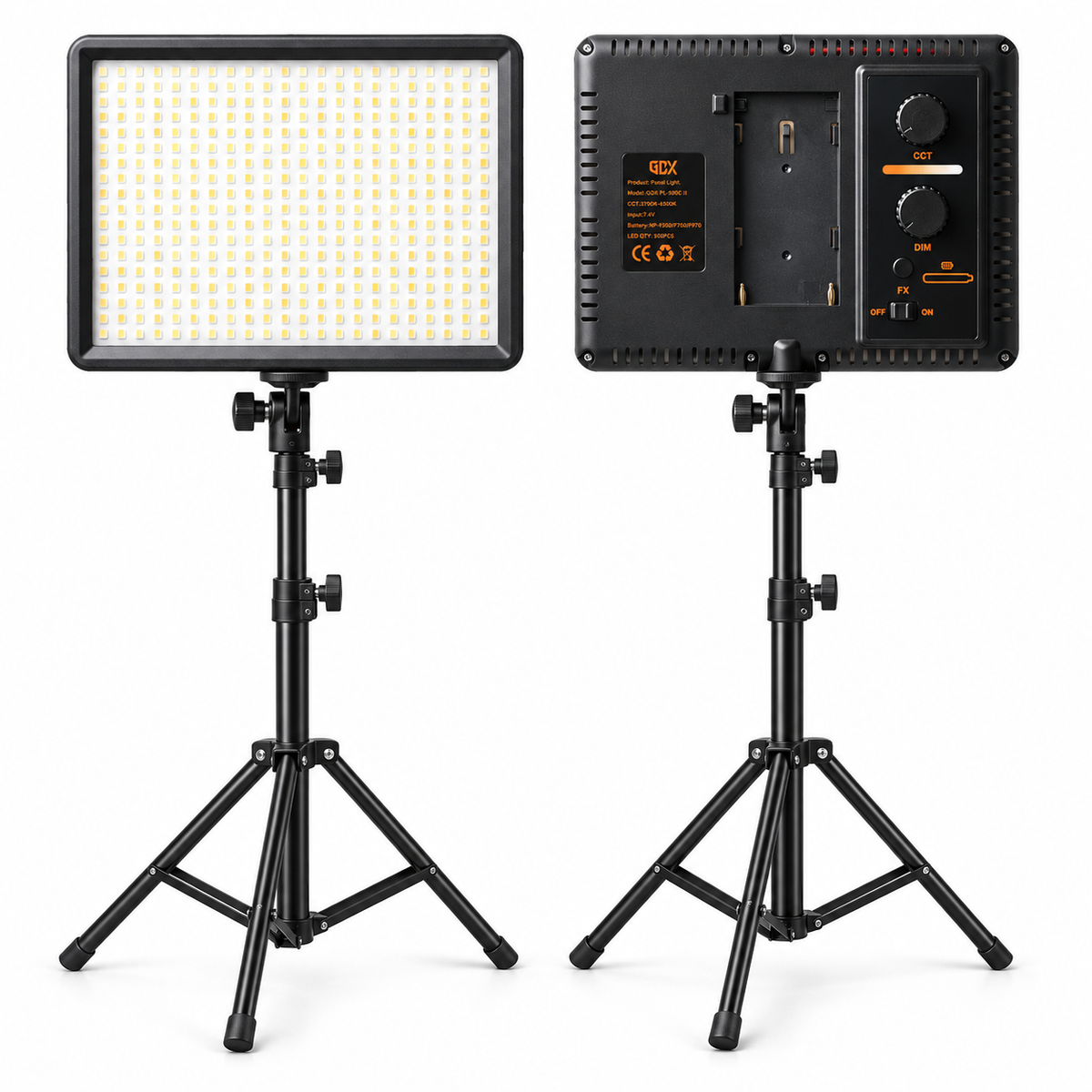 GDX PL500C II Tekli Set Bi-Color Tasinabilir LED Video Panel Isigi (2700K-6500K, 500 LED, 8 FX Sahne Efekti, DC ve Batarya Destekli)