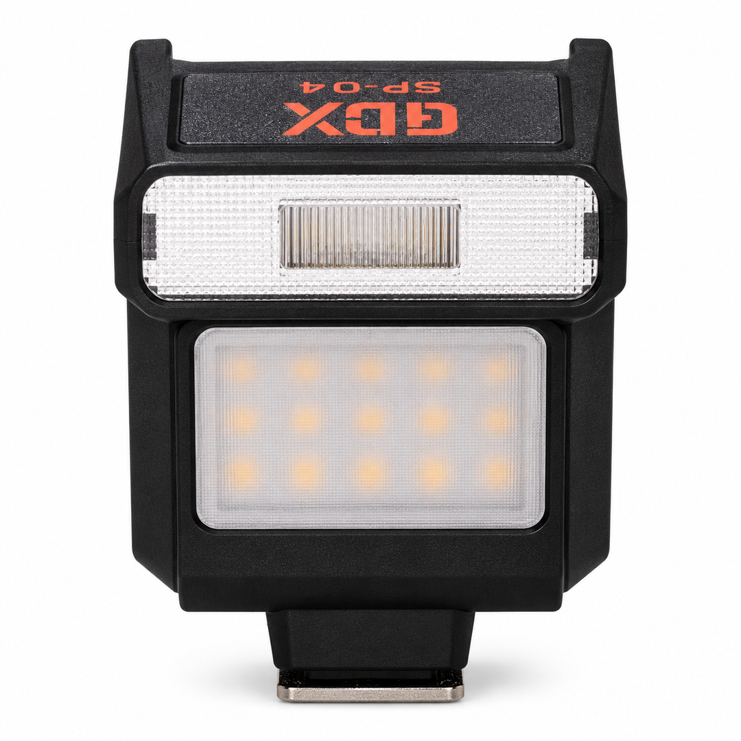 GDX SP-04 Mini Kamera Tepe Flaşı & Bi-Color LED Video Dolgu Işığı (GN8, 2700K-7500K, Type-C Şarjlı, Evrensel Hot Shoe)