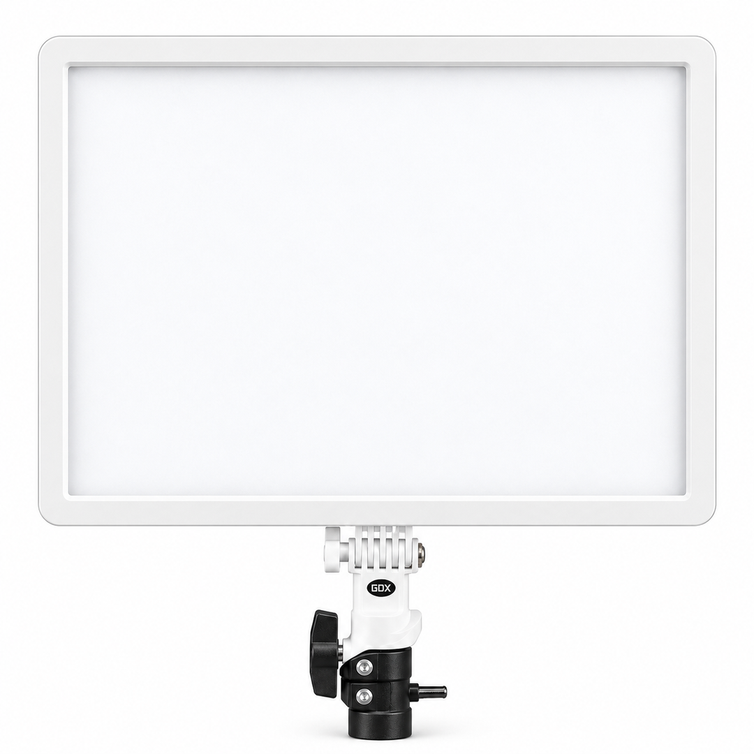 GDX.PL900C.II 60W Beyaz Govde Bi-Color LED Studyo Panel Isigi (2700K-6500K, Cift NP-F Batarya Yuvali, LCD Ekranli, 8 FX Efekt)